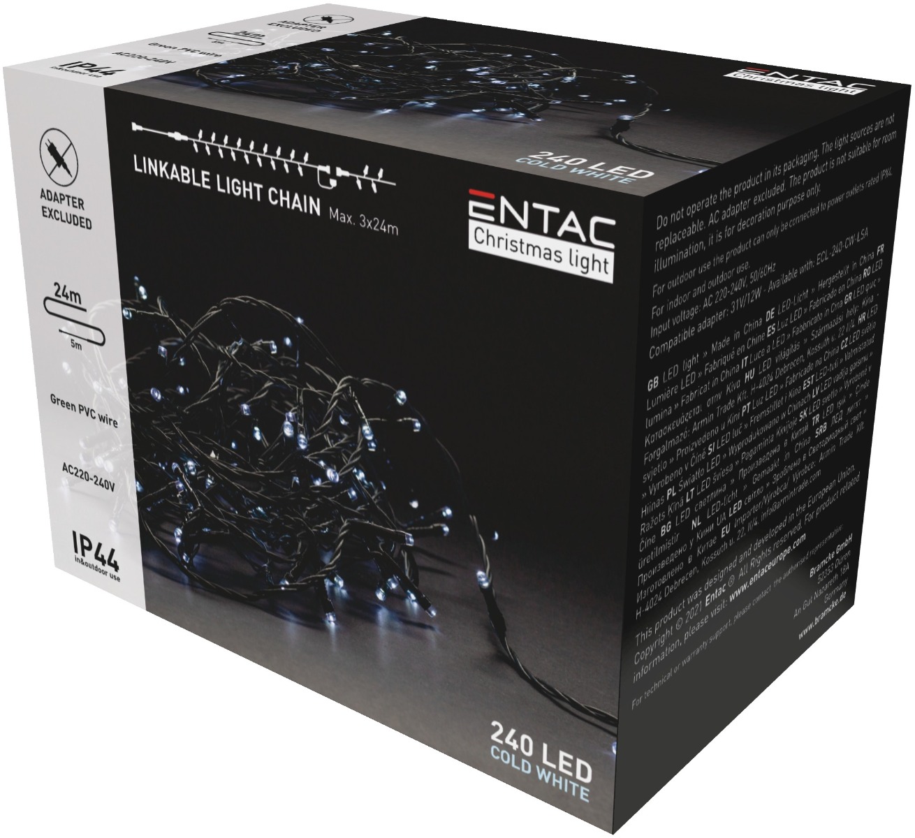 Entac Christmas IP44 240 LED Linkable Light 6400K 24m without adapter