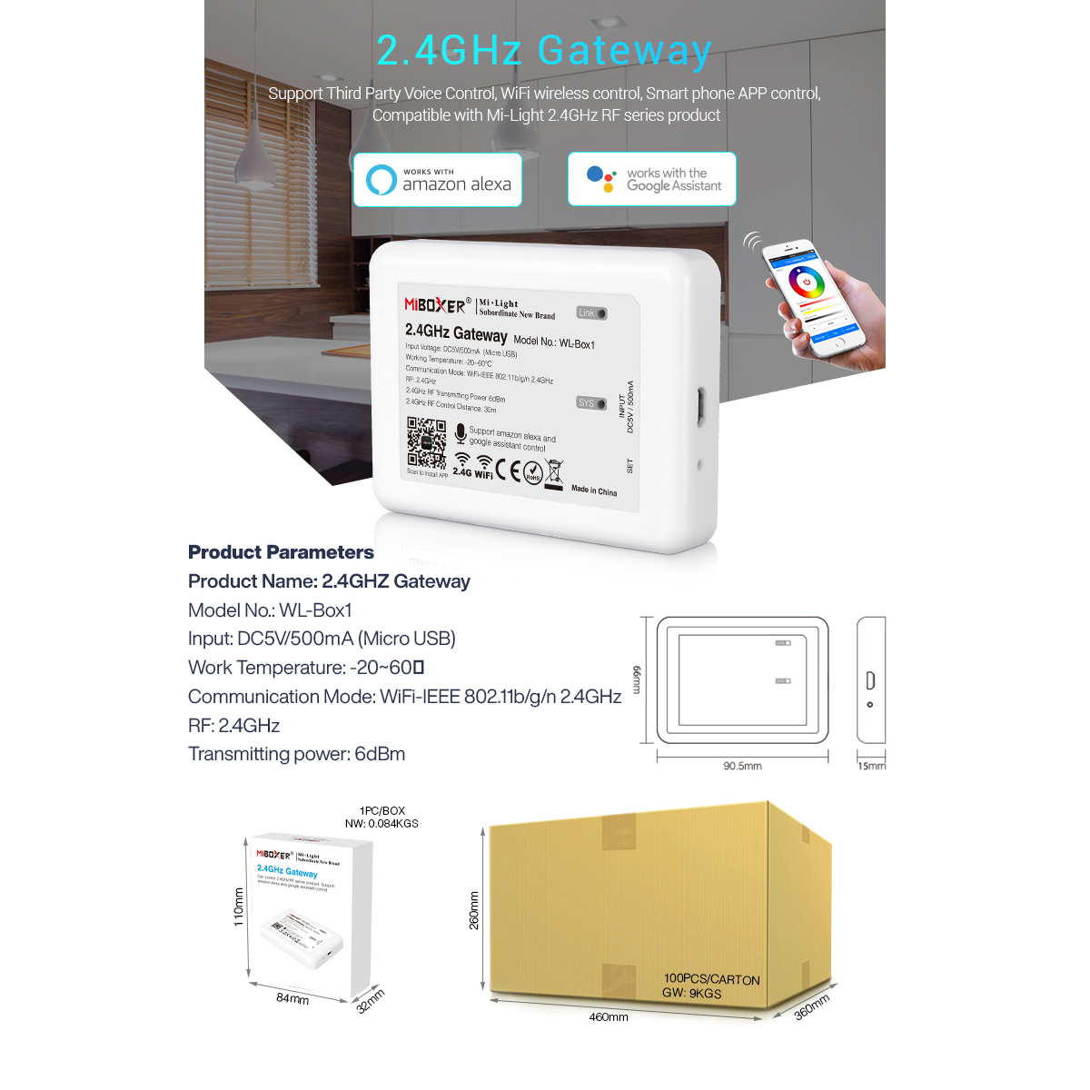 GloboStar® 73423 Mi-Light MiBOXER WL-Box1 - Smart 2.4GHz Gateway Bridge to WiFi-IEEE 802.11b/g/n DC 5V / 500mA - Image 3
