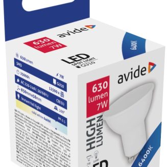 Avide LED Σπότ Αλουμίνιο + Πλαστικό 7W GU10 110° Ψυχρό 6400K Υψηλής Φωτεινότητας