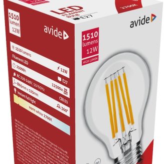 Avide LED Filament Κοινή 12W E27 A65 360° Θερμό 2700K Υψηλής Φωτεινότητας