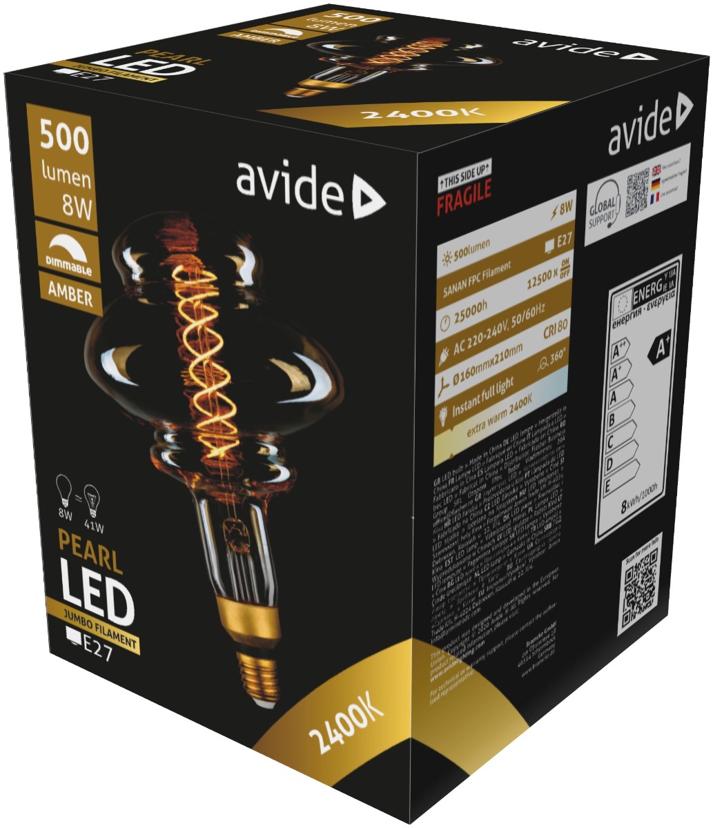 Avide LED Jumbo Pearl 8W E27 2400K Ντιμαριζόμενο 160x210mm