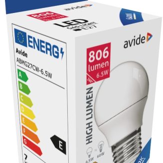 Avide LED Σφαιρική G45 6.5W E27 Ψυχρό 6400K Υψηλής Φωτεινότητας