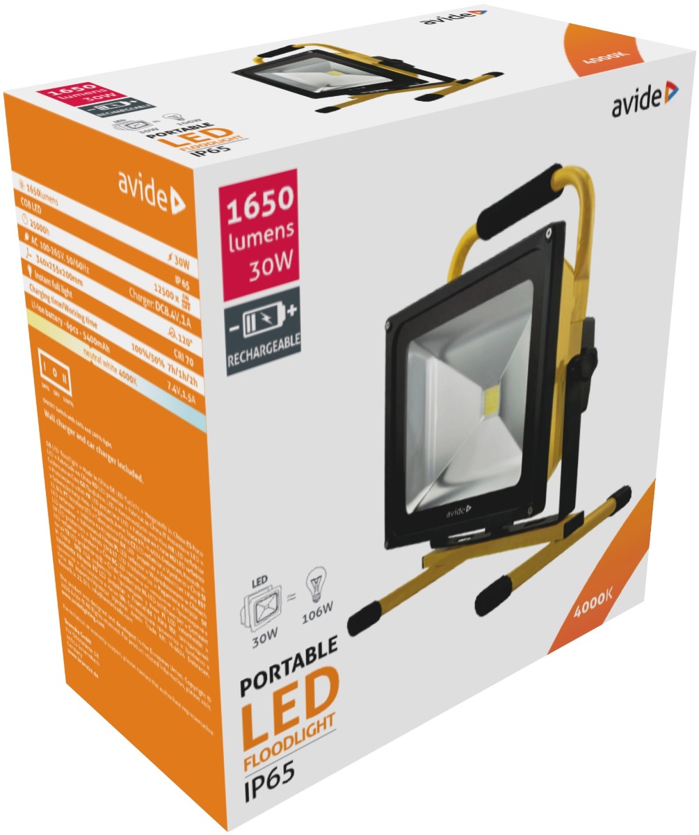 Avide LED Flood Light Rechargeable COB 30W 4000K