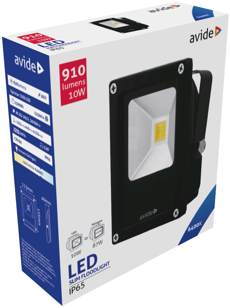 Avide LED Προβολέας Slim COB 10W 6400K