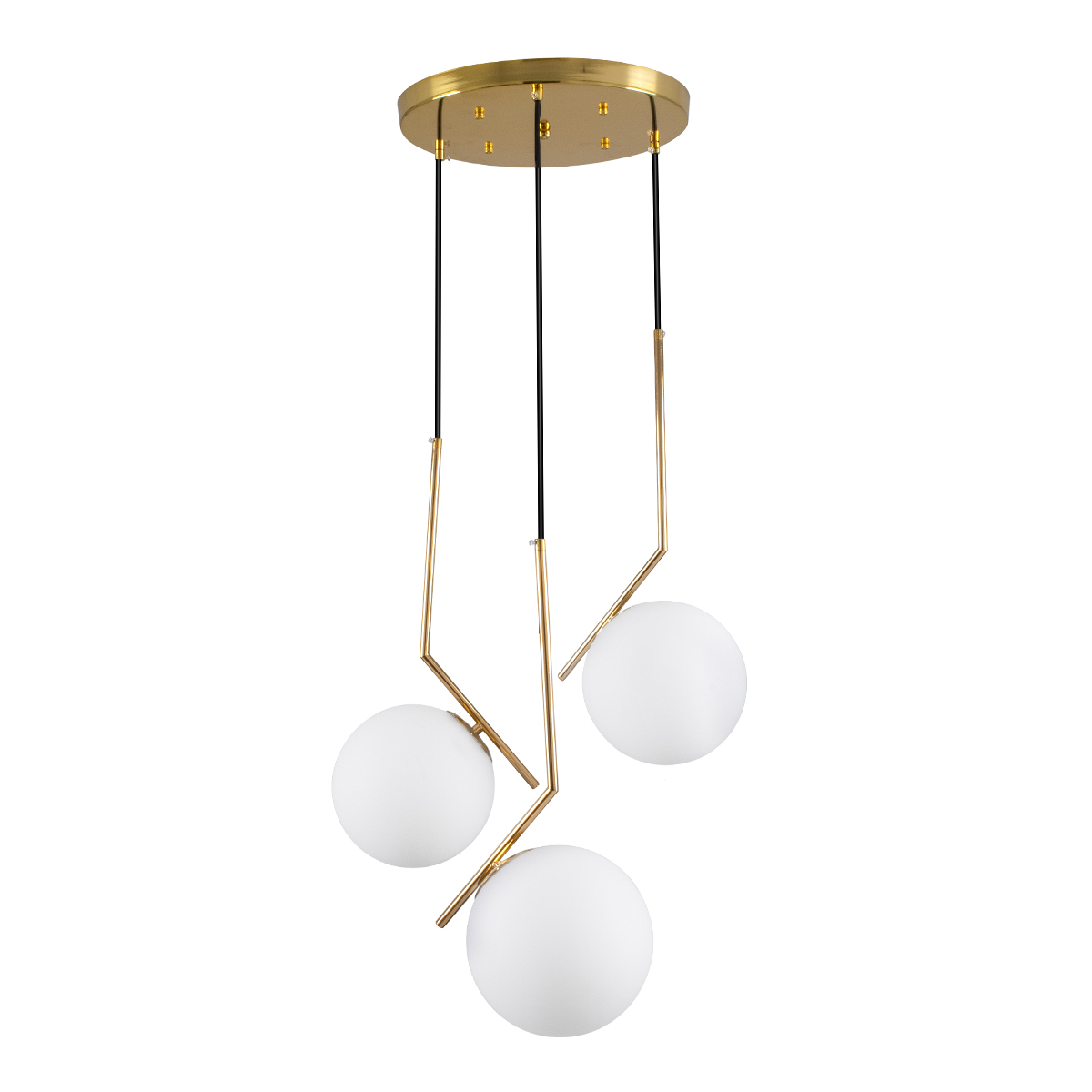 GloboStar® MONROE 00953 Μοντέρνο Κρεμαστό Φωτιστικό Οροφής Τρίφωτο Χρυσό - Λευκό Μεταλλικό Μπάλα Φ60 x Υ50cm - Image 2