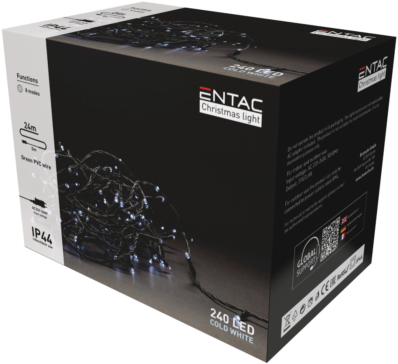 Entac Christmas IP44 240 LED Light 6400K 24m