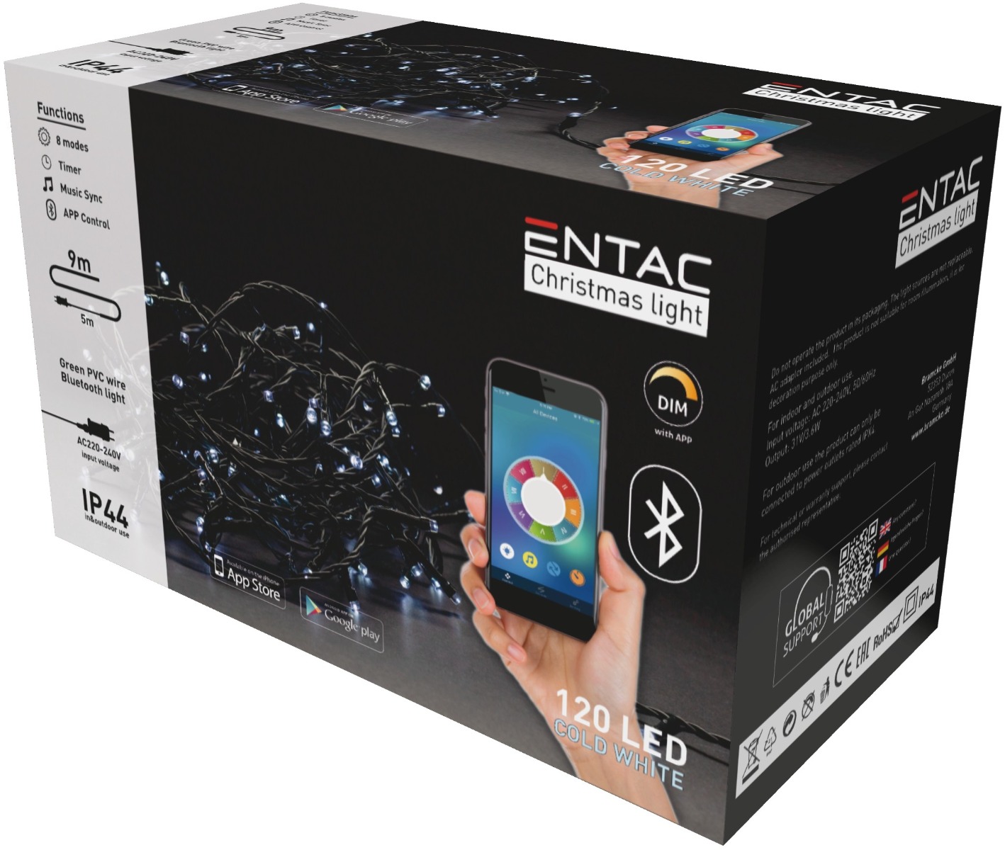 Entac Christmas IP44 Light 120 LED 6400K 9m with BT APP
