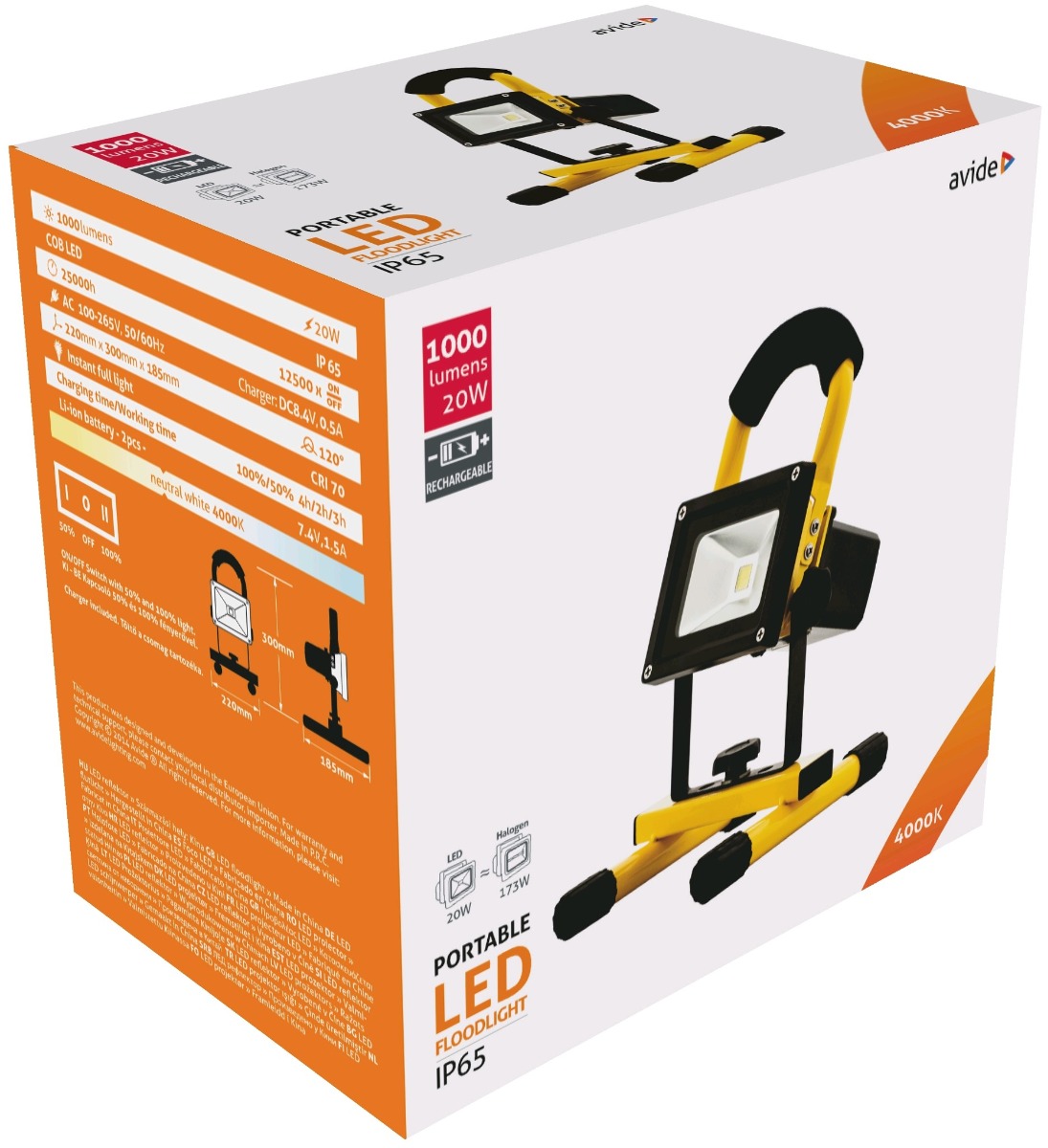 Avide LED Flood Light Rechargeable 20W NW 4000K