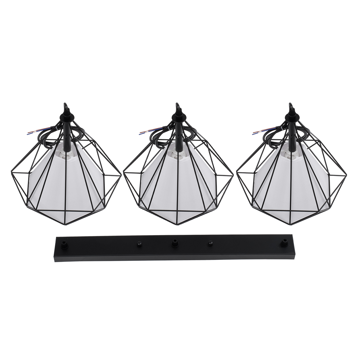 GloboStar® EIFFEL 61569 Vintage Κρεμαστό Φωτιστικό Οροφής Τρίφωτο 3 x E27 Μαύρο Μεταλλικό Πλέγμα με Λευκό Ύφασμα L68 x W25 x H130cm - Image 11