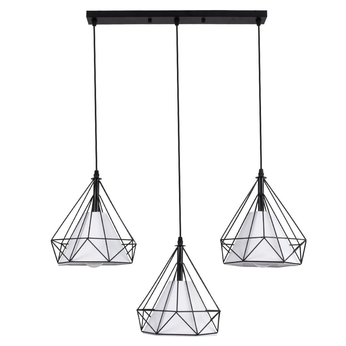 GloboStar® EIFFEL 61569 Vintage Κρεμαστό Φωτιστικό Οροφής Τρίφωτο 3 x E27 Μαύρο Μεταλλικό Πλέγμα με Λευκό Ύφασμα L68 x W25 x H130cm - Image 4