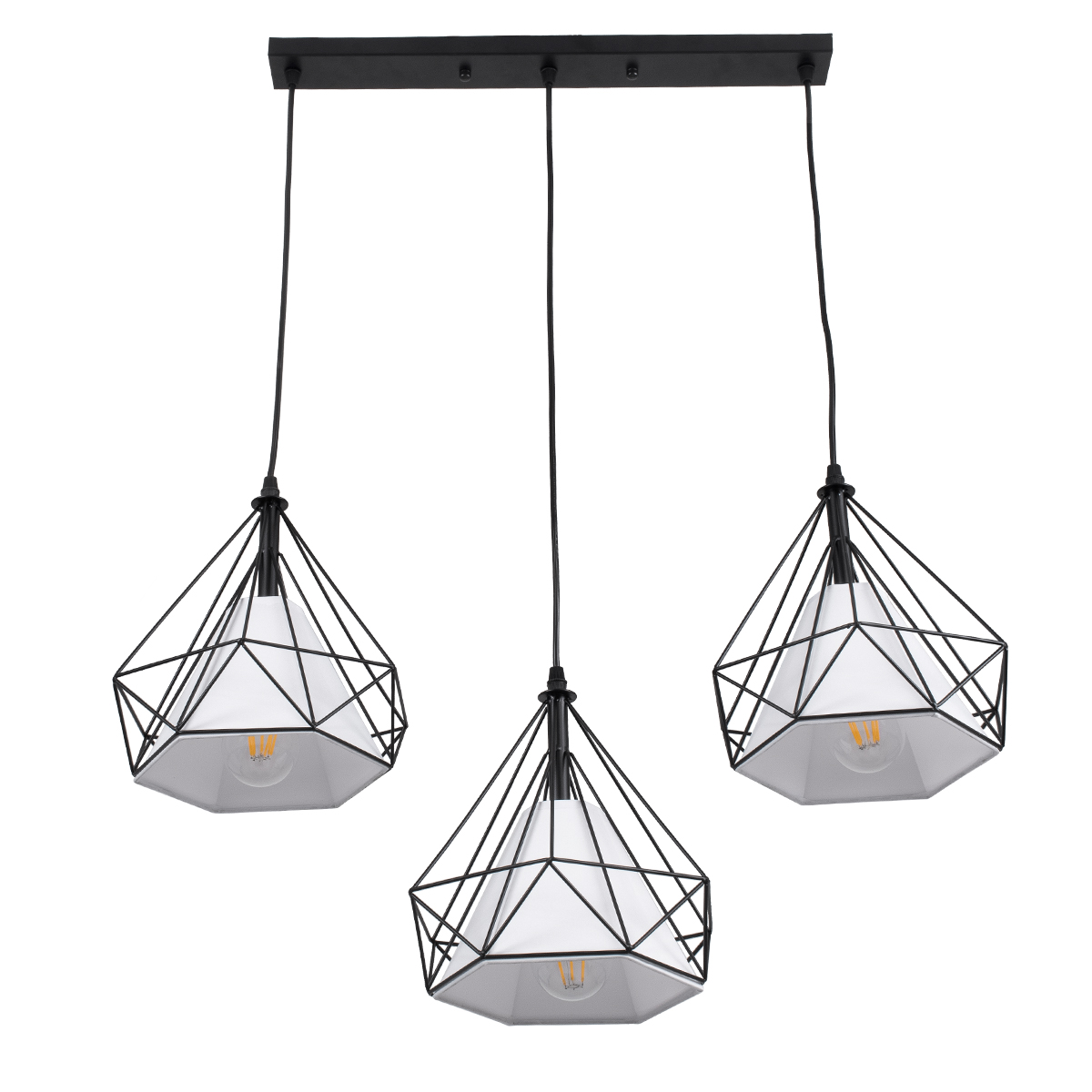 GloboStar® EIFFEL 61569 Vintage Κρεμαστό Φωτιστικό Οροφής Τρίφωτο 3 x E27 Μαύρο Μεταλλικό Πλέγμα με Λευκό Ύφασμα L68 x W25 x H130cm - Image 5