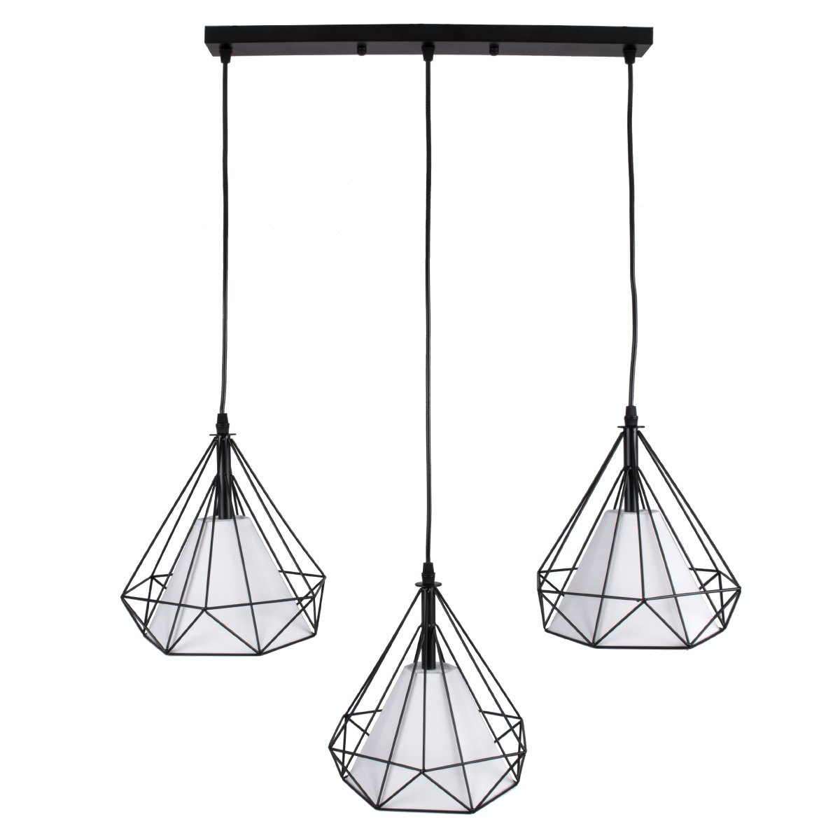 GloboStar® EIFFEL 61569 Vintage Κρεμαστό Φωτιστικό Οροφής Τρίφωτο 3 x E27 Μαύρο Μεταλλικό Πλέγμα με Λευκό Ύφασμα L68 x W25 x H130cm - Image 6