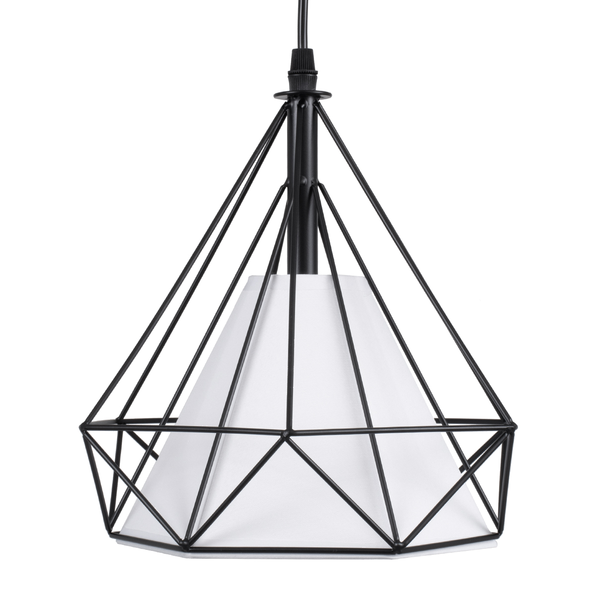 GloboStar® EIFFEL 61569 Vintage Κρεμαστό Φωτιστικό Οροφής Τρίφωτο 3 x E27 Μαύρο Μεταλλικό Πλέγμα με Λευκό Ύφασμα L68 x W25 x H130cm - Image 8