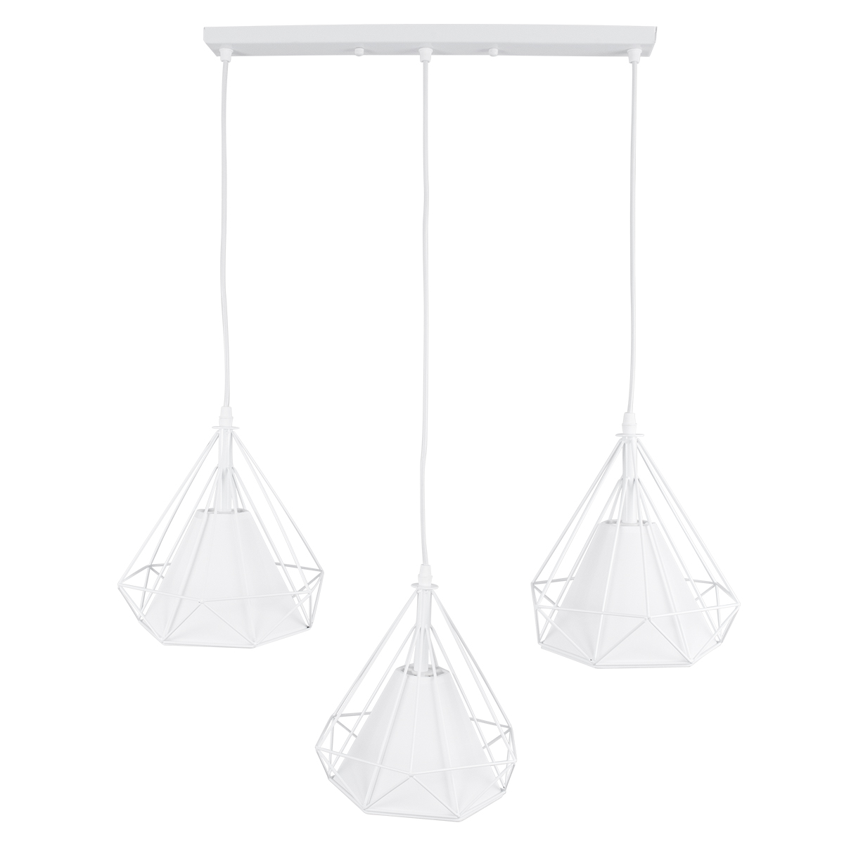GloboStar® EIFFEL 61570 Vintage Κρεμαστό Φωτιστικό Οροφής Τρίφωτο 3 x E27 Λευκό Μεταλλικό Πλέγμα με Λευκό Ύφασμα L68 x W25 x H130cm - Image 6