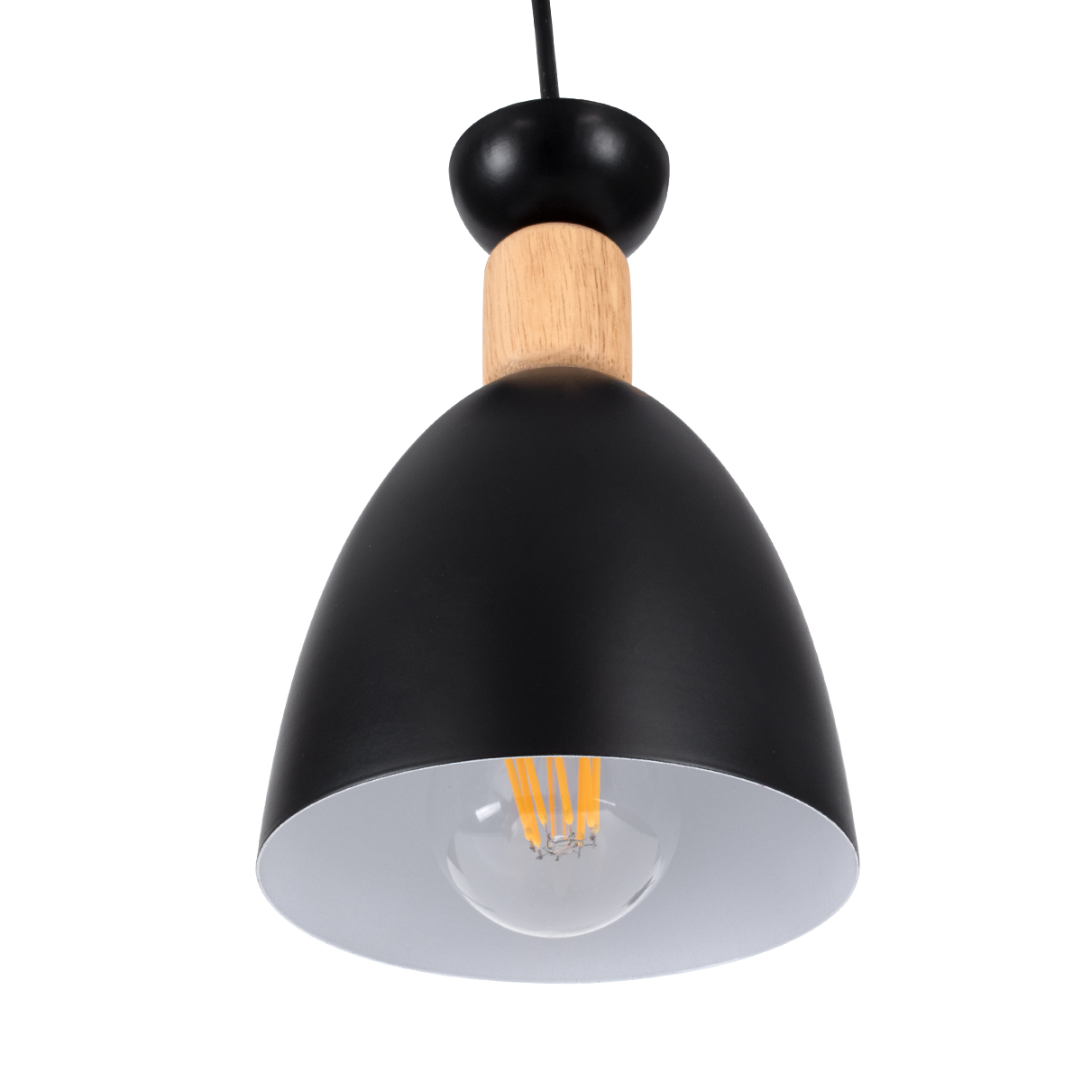 GloboStar® AVA 61572 Μοντέρνο Κρεμαστό Φωτιστικό Οροφής Τρίφωτο 3 x E27 Μαύρο Μεταλλικό Καμπάνα με Ξύλινη Λεπτομέρεια D35 x H130cm - Image 7