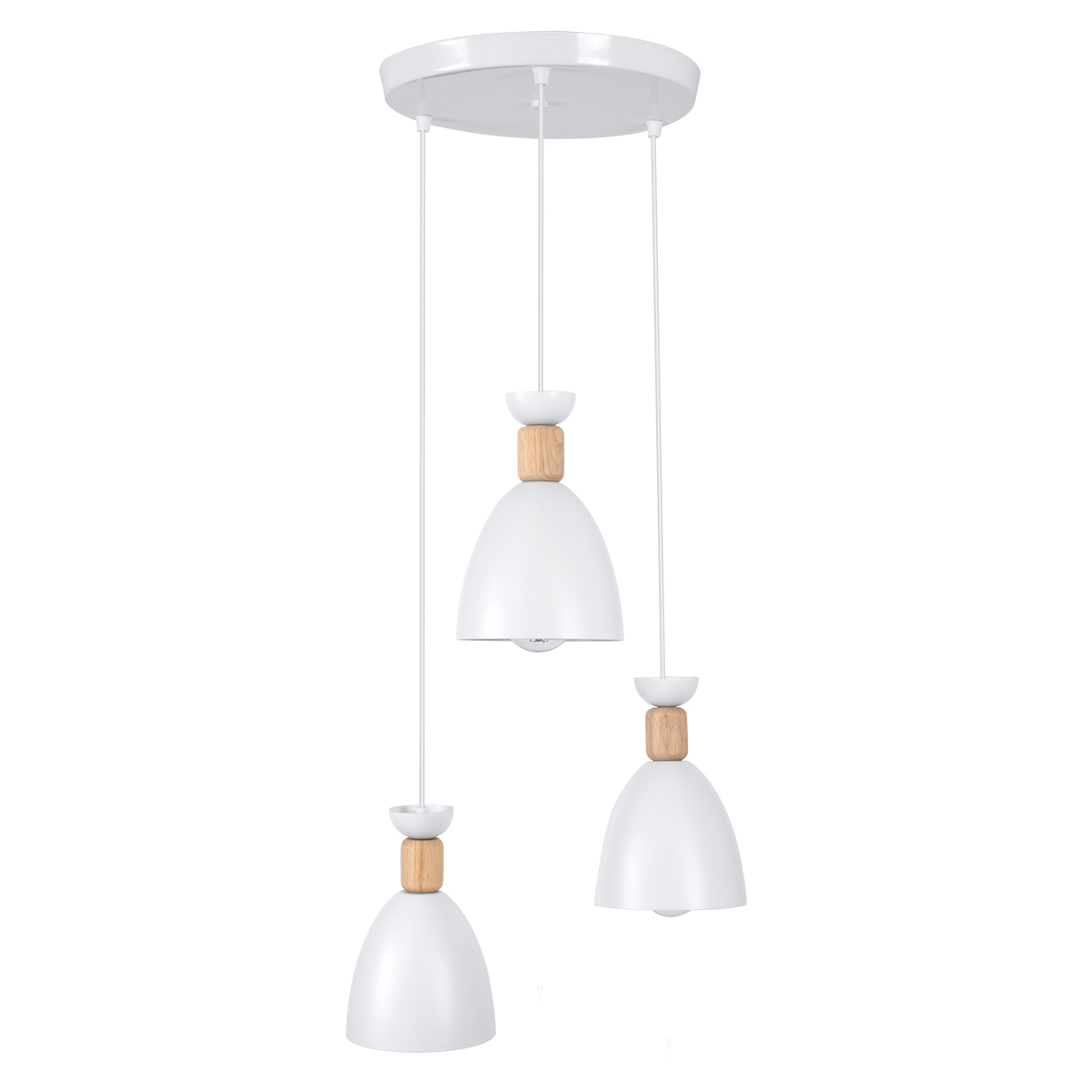 GloboStar® AVA 61573 Μοντέρνο Κρεμαστό Φωτιστικό Οροφής Τρίφωτο 3 x E27 Λευκό Μεταλλικό Καμπάνα με Ξύλινη Λεπτομέρεια D35 x H130cm - Image 3