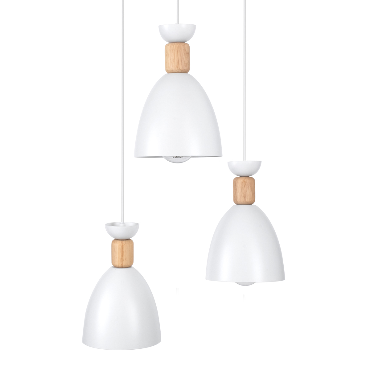 GloboStar® AVA 61573 Μοντέρνο Κρεμαστό Φωτιστικό Οροφής Τρίφωτο 3 x E27 Λευκό Μεταλλικό Καμπάνα με Ξύλινη Λεπτομέρεια D35 x H130cm - Image 5