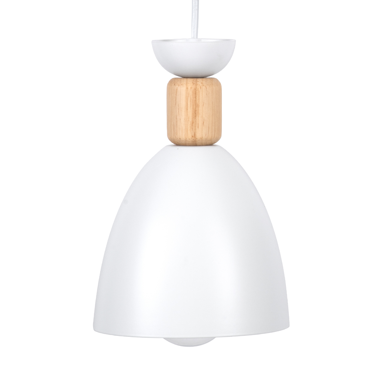 GloboStar® AVA 61573 Μοντέρνο Κρεμαστό Φωτιστικό Οροφής Τρίφωτο 3 x E27 Λευκό Μεταλλικό Καμπάνα με Ξύλινη Λεπτομέρεια D35 x H130cm - Image 6