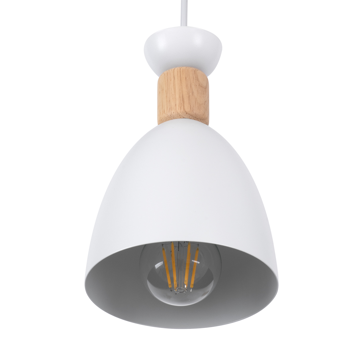 GloboStar® AVA 61573 Μοντέρνο Κρεμαστό Φωτιστικό Οροφής Τρίφωτο 3 x E27 Λευκό Μεταλλικό Καμπάνα με Ξύλινη Λεπτομέρεια D35 x H130cm - Image 7