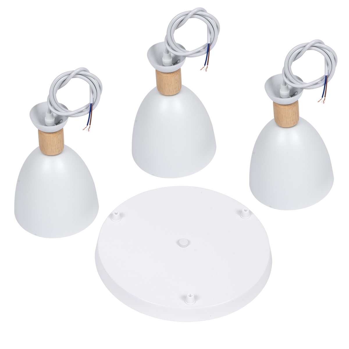 GloboStar® AVA 61573 Μοντέρνο Κρεμαστό Φωτιστικό Οροφής Τρίφωτο 3 x E27 Λευκό Μεταλλικό Καμπάνα με Ξύλινη Λεπτομέρεια D35 x H130cm - Image 9