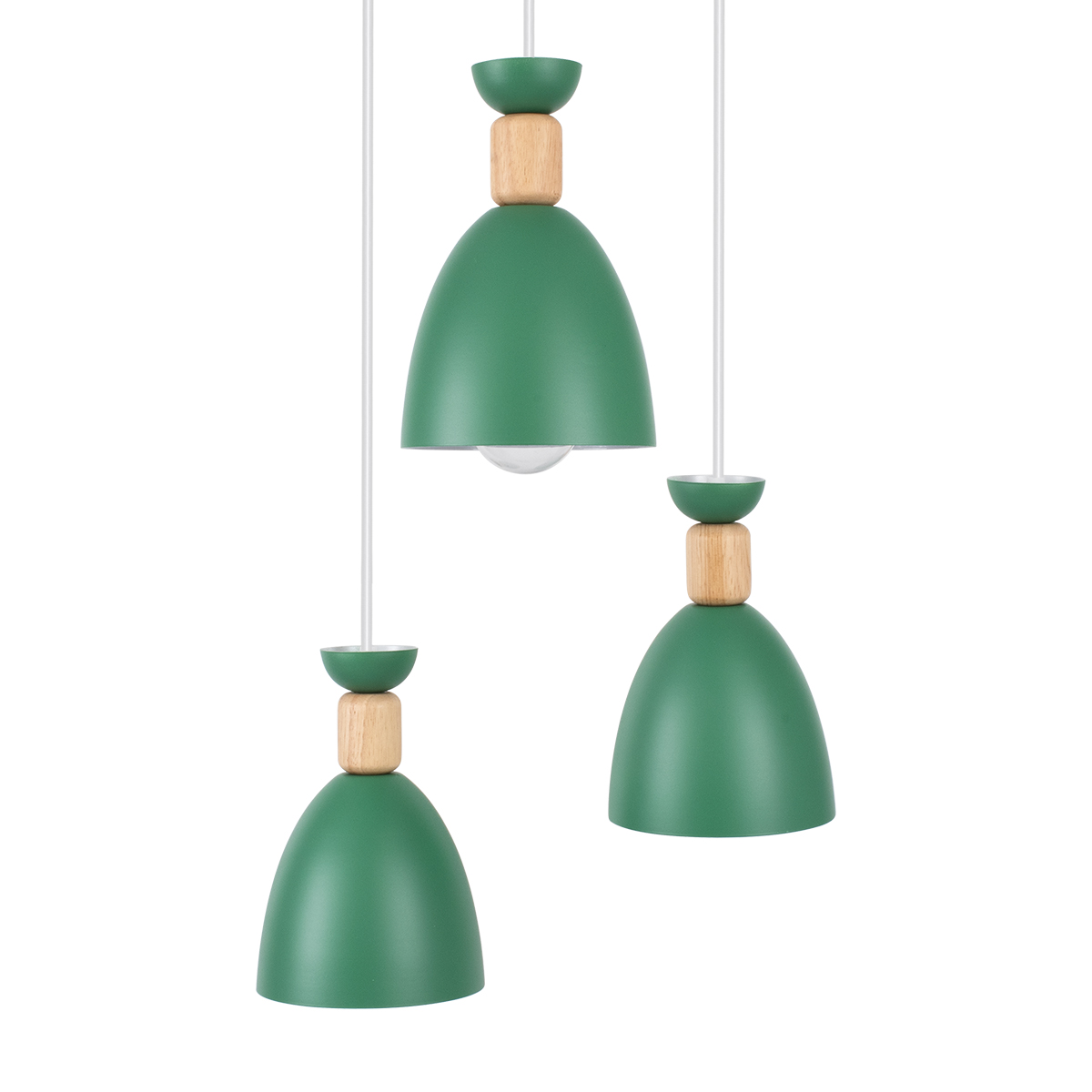 GloboStar® AVA 61575 Μοντέρνο Κρεμαστό Φωτιστικό Οροφής Τρίφωτο 3 x E27 Πράσινο Κυπαρισσί Μεταλλικό Καμπάνα με Ξύλινη Λεπτομέρεια D35 x H130cm - Image 5