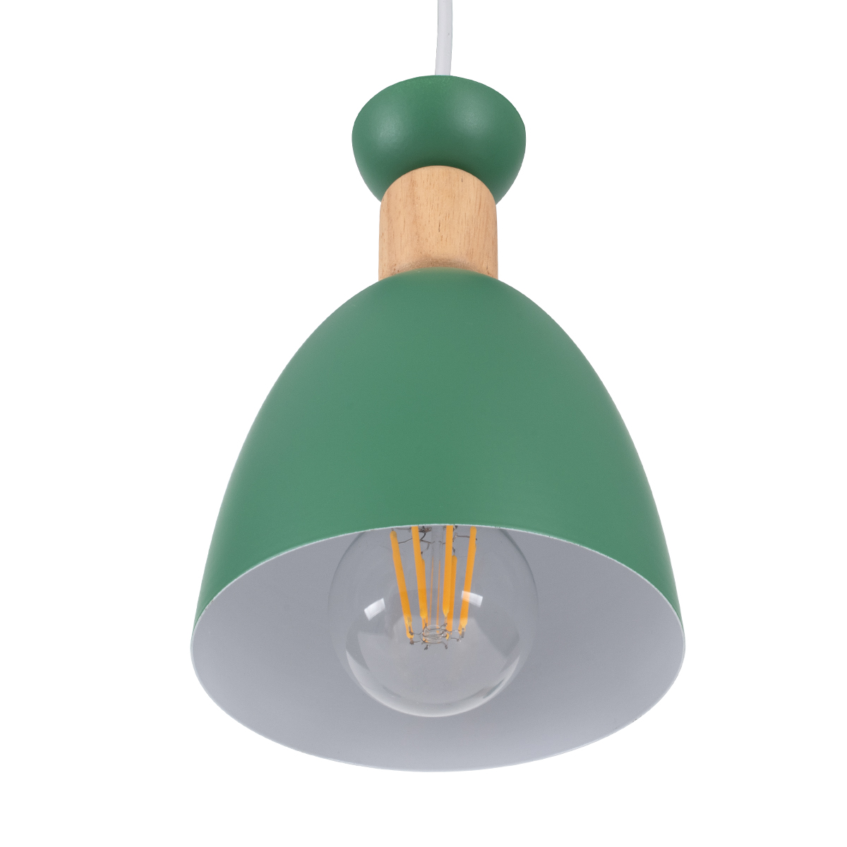 GloboStar® AVA 61575 Μοντέρνο Κρεμαστό Φωτιστικό Οροφής Τρίφωτο 3 x E27 Πράσινο Κυπαρισσί Μεταλλικό Καμπάνα με Ξύλινη Λεπτομέρεια D35 x H130cm - Image 7