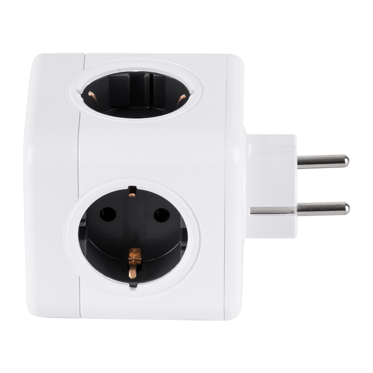 GloboStar® TRAVEL PowerCube PRO Certified 79633 Πολύπριζο 6 Θέσεων με 4 Πρίζες Ασφαλείας Childproof EU Schuko AC 220-240V & 2 Πρίζες USB Max 2.1A/DC 5V Μ7.5 x Π11.5 x Υ7.5 - Λευκό με Γκρι - Max Load 3680W/16A - Image 3