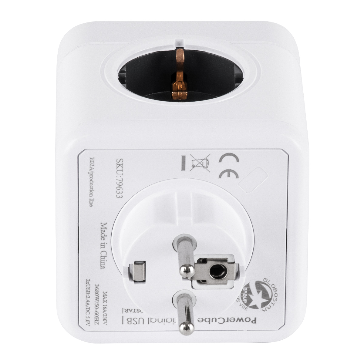 GloboStar® TRAVEL PowerCube PRO Certified 79633 Πολύπριζο 6 Θέσεων με 4 Πρίζες Ασφαλείας Childproof EU Schuko AC 220-240V & 2 Πρίζες USB Max 2.1A/DC 5V Μ7.5 x Π11.5 x Υ7.5 - Λευκό με Γκρι - Max Load 3680W/16A - Image 5