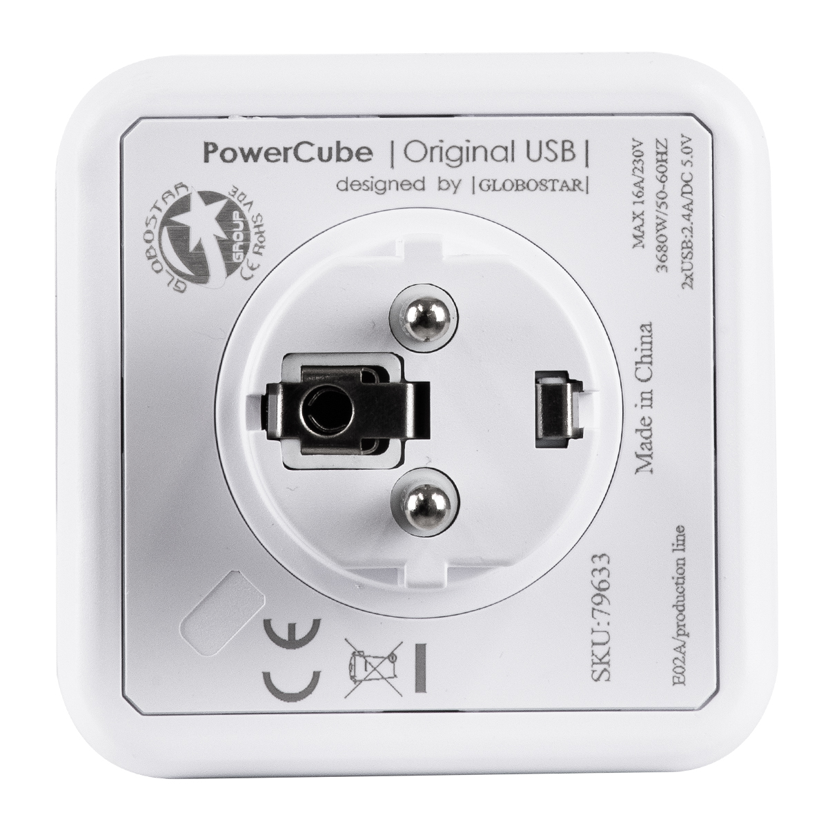 GloboStar® TRAVEL PowerCube PRO Certified 79633 Πολύπριζο 6 Θέσεων με 4 Πρίζες Ασφαλείας Childproof EU Schuko AC 220-240V & 2 Πρίζες USB Max 2.1A/DC 5V Μ7.5 x Π11.5 x Υ7.5 - Λευκό με Γκρι - Max Load 3680W/16A - Image 9