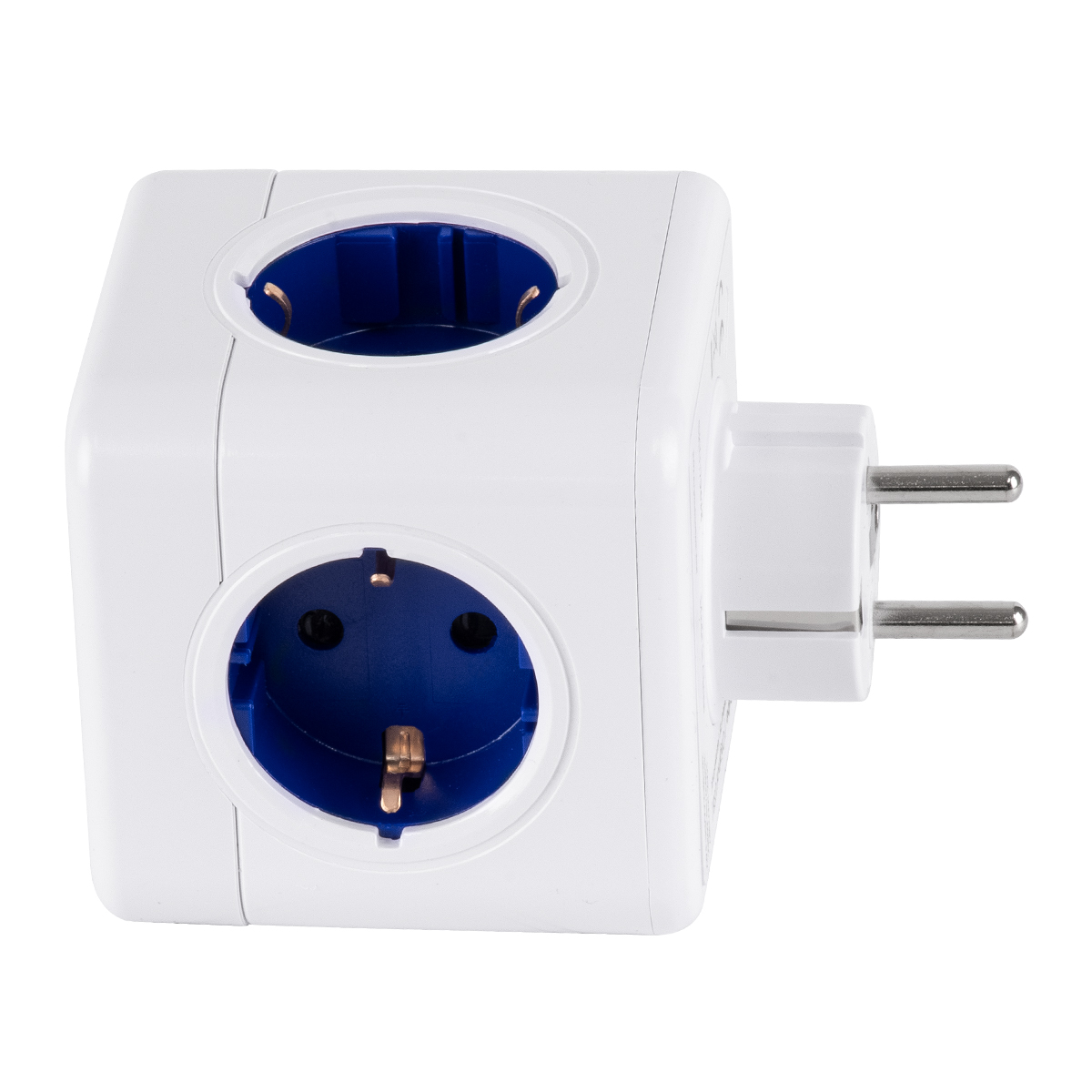 GloboStar® TRAVEL PowerCube PRO Certified 79638 Πολύπριζο 6 Θέσεων με 4 Πρίζες Ασφαλείας Childproof EU Schuko AC 220-240V & 2 Πρίζες USB Max 2.1A/DC 5V Μ7.5 x Π11.5 x Υ7.5 - Λευκό με Μπλε - Max Load 3680W/16A - Image 3