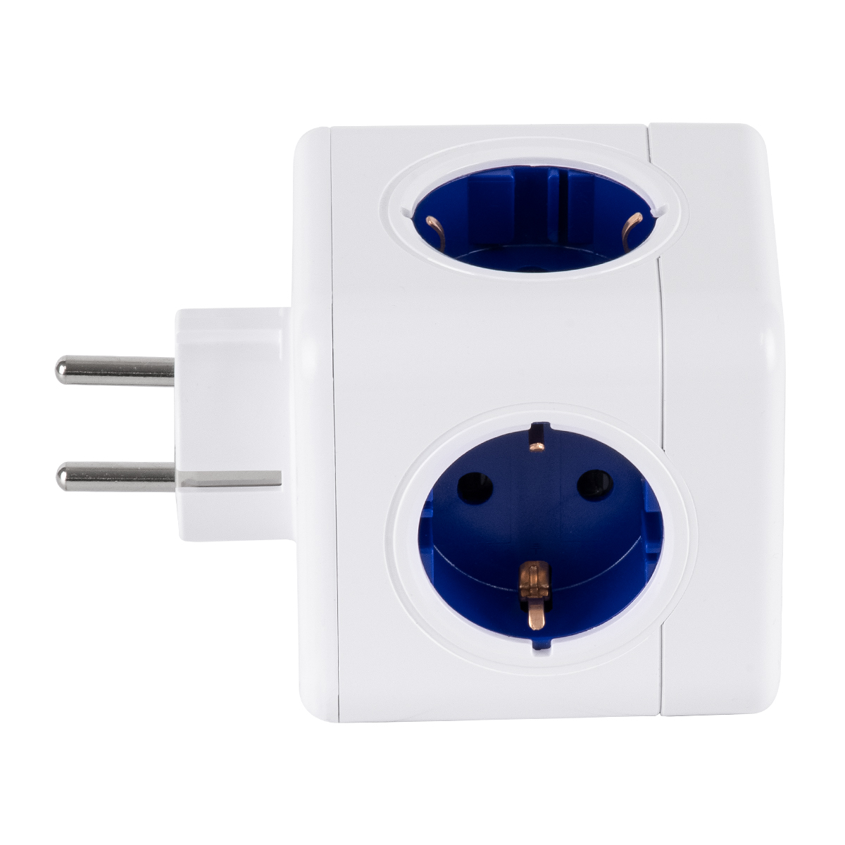 GloboStar® TRAVEL PowerCube PRO Certified 79638 Πολύπριζο 6 Θέσεων με 4 Πρίζες Ασφαλείας Childproof EU Schuko AC 220-240V & 2 Πρίζες USB Max 2.1A/DC 5V Μ7.5 x Π11.5 x Υ7.5 - Λευκό με Μπλε - Max Load 3680W/16A - Image 6