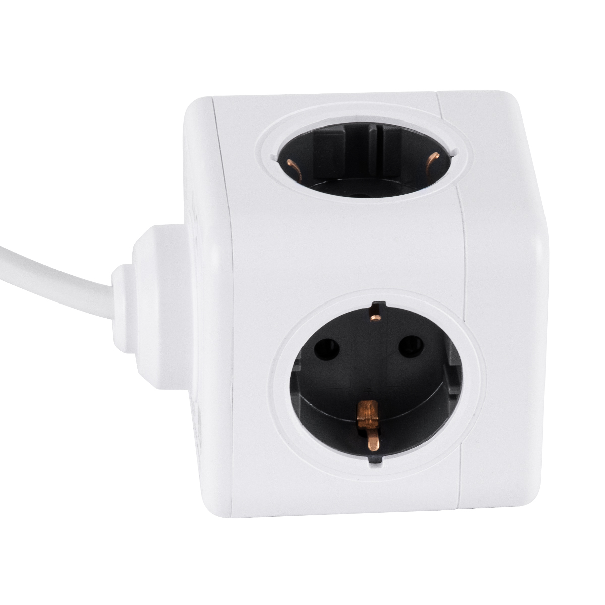 GloboStar® TRAVEL PowerCube PRO Certified 79639 Πολύπριζο 6 Θέσεων με 1.5m Kαλώδιο - 4 Πρίζες Ασφαλείας Childproof EU Schuko AC 220-240V & 2 Πρίζες USB Max 2.1A/DC 5V Μ7.5 x Π7.5 x Υ7.5 - Λευκό με Γκρι - Max Load 3680W/16A - Image 6