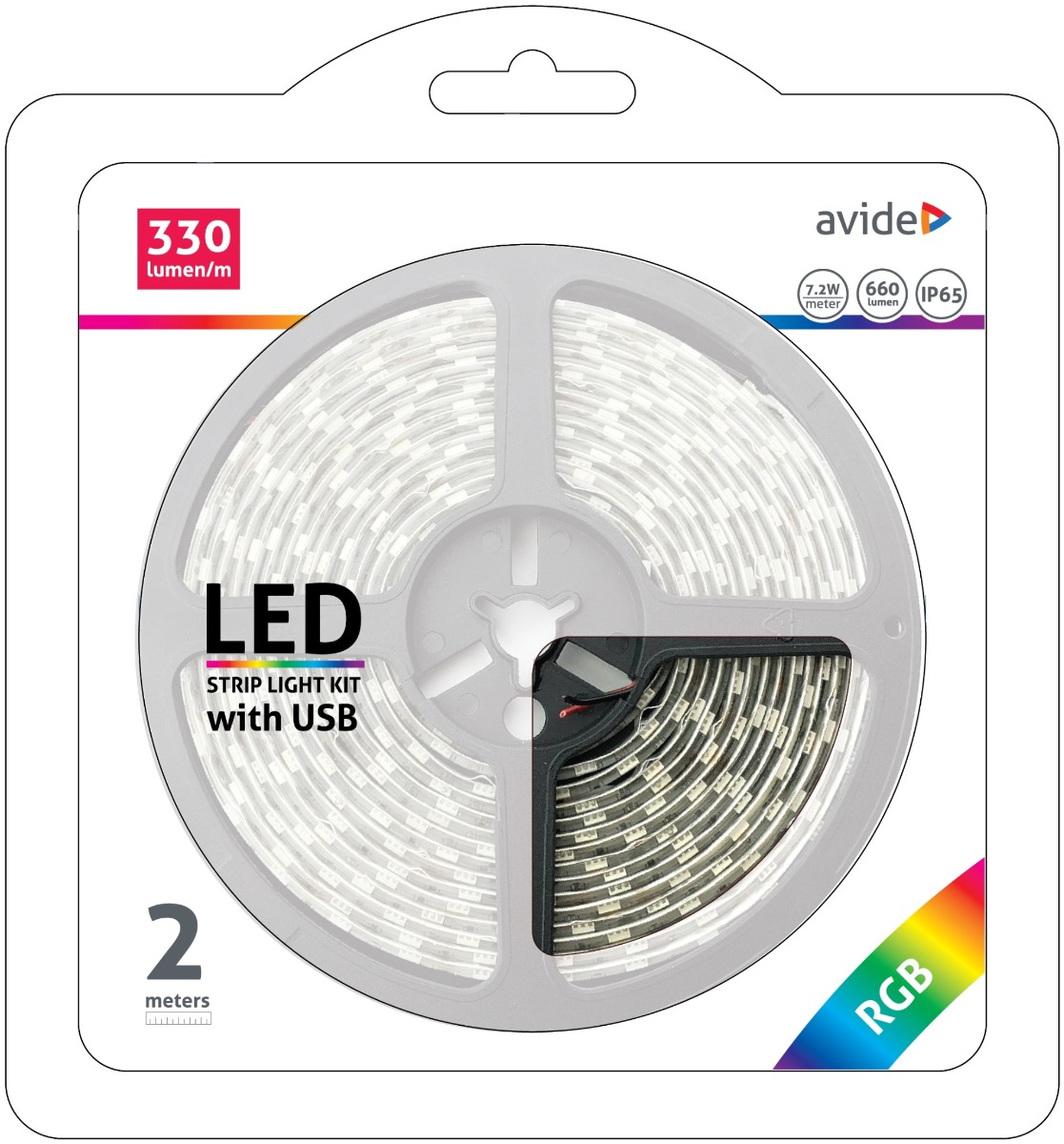 Avide LED Strip Blister 5V 7.2W SMD5050 30LED RGB IP65 2m