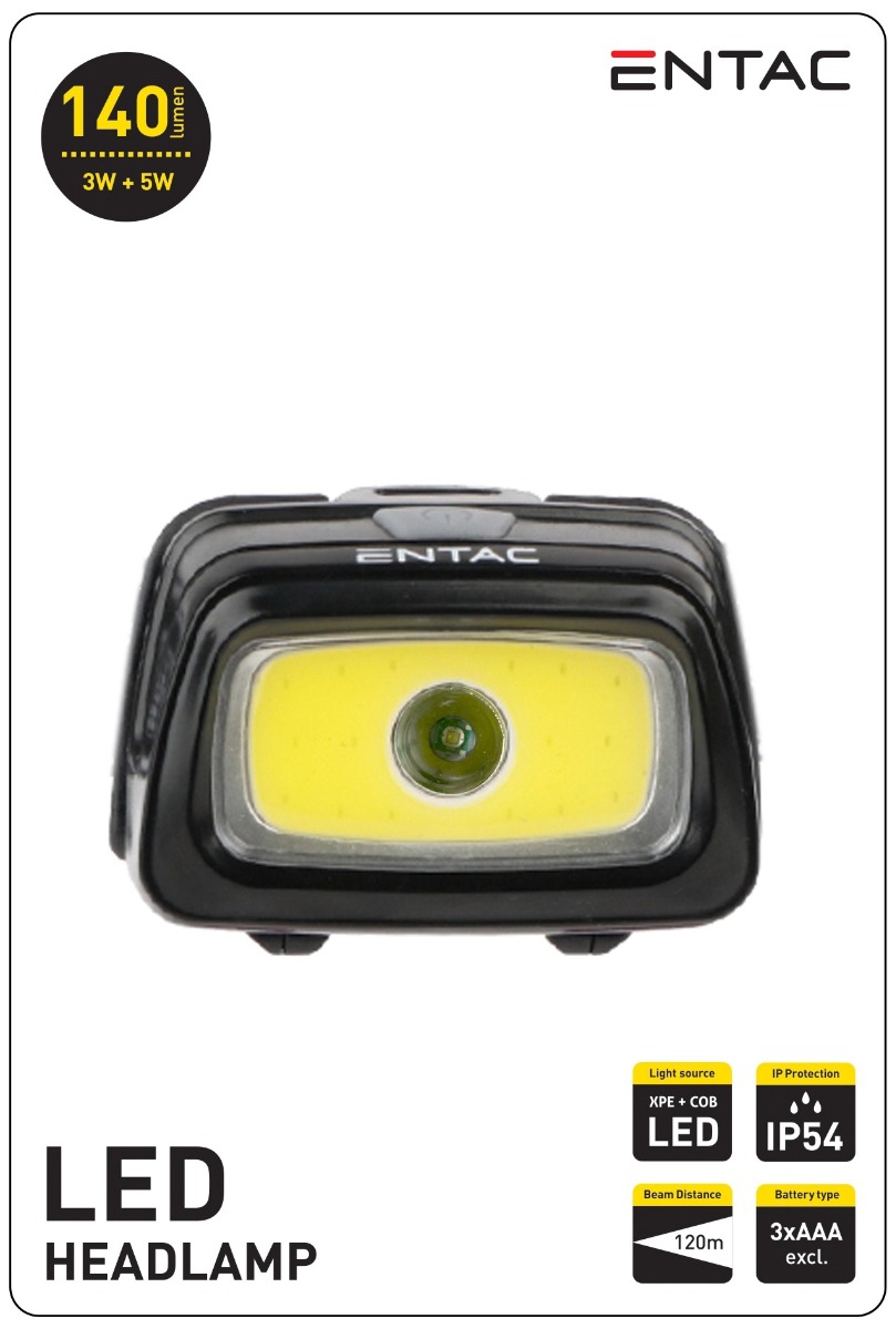 Entac Headlight 5+3W 3xAAA excl. Black