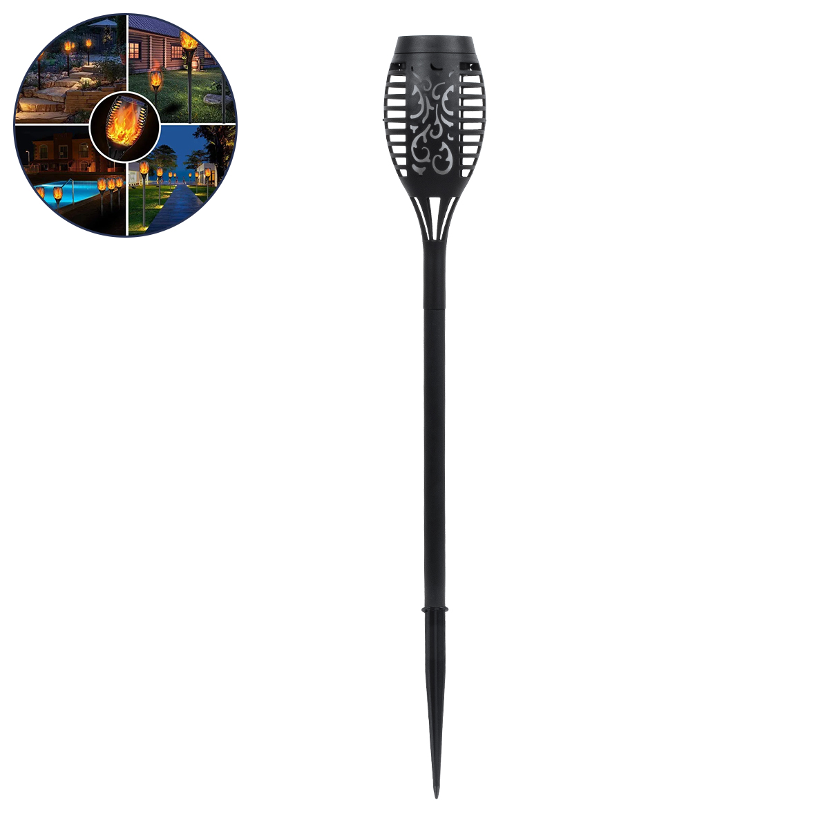 GloboStar® 71527 Αυτόνομο Ηλιακό Φωτιστικό LED SMD 3W 150lm με Ενσωματωμένη Μπαταρία 600mAh - Φωτοβολταϊκό Πάνελ - Αισθητήρα Ημέρας-Νύχτας Φαναράκι Κήπου - Εφέ Φλόγας Διακοσμητικό Αυτόνομο Αδιάβροχο IP65 1500-2000K Φ7 x Υ50cm - Image 2