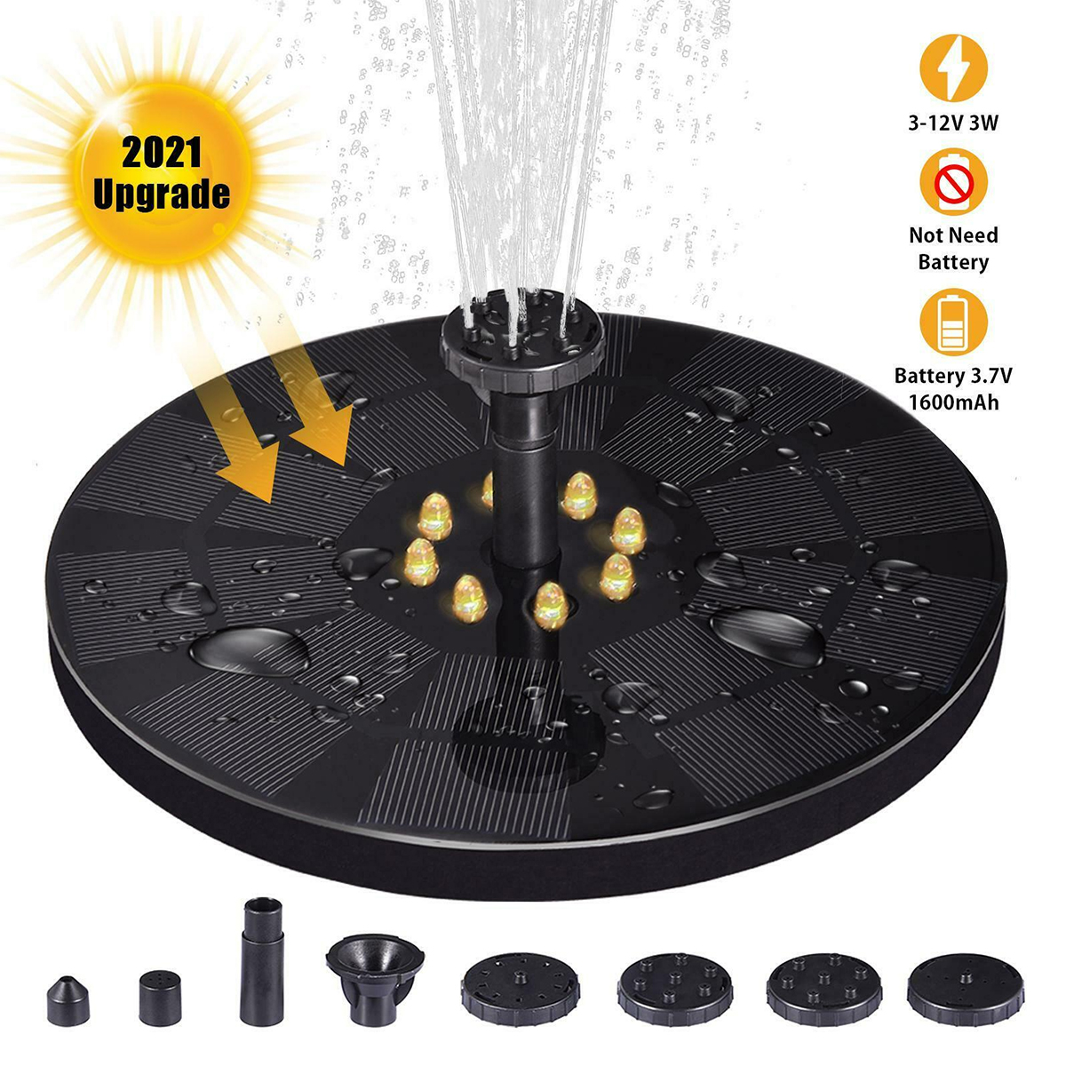 GloboStar® 71531 Ηλιακό Αυτόνομο Φωτοβολταϊκό Διακοσμητικό Συντριβάνι LED 3W με Μέγιστο Ύψος Νερού 30-60cm - 4 Διαφορετικά Μπέκ Ψεκασμού Αδιάβροχο IP68 Θερμό Λευκό 2700K Φ18 x Υ8cm - Image 9