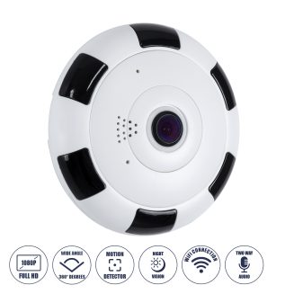 GloboStar® 86027 Επαναφορτιζόμενη Επιτοίχια IP Camera 1080P WiFi 360° Μοιρών - 6200mAh - Νυχτερινή Όραση με LED IR - Διπλή Κατέυθυνση Ομιλίας - Ανιχνευτή Κίνησης - Νυχτερινή Λήψη - 25 Μέρες Stand By - Λευκό Μαύρο