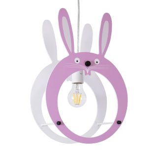 GloboStar® BUNNY 61577 Μοντέρνο Παδικό Κρεμαστό Φωτιστικό Οροφής Μονόφωτο 1 x E27 Ροζ PVC Φιγούρα Λαγουδάκι Μ27.2 x Π15.5 x Υ40cm