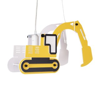 GloboStar® EXCAVATOR 61579 Μοντέρνο Παδικό Κρεμαστό Φωτιστικό Οροφής Μονόφωτο 1 x E27 Κίτρινο PVC Φιγούρα Εκσκαφέας-Φαγάνα Μ45 x Π15.5 x Υ27cm