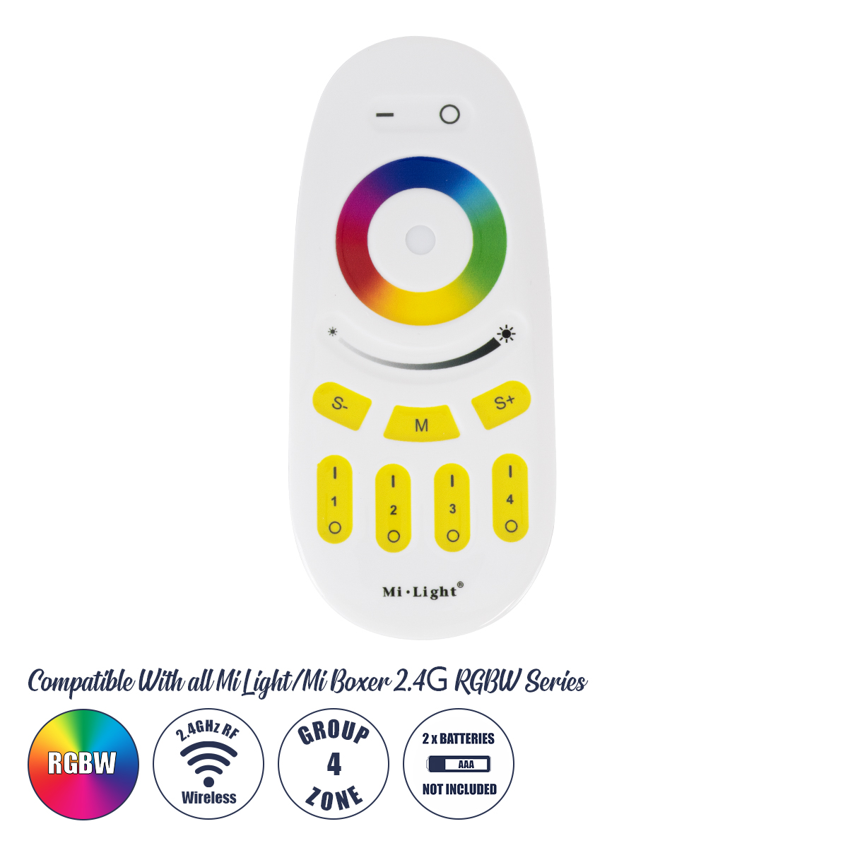 GloboStar® 71409 FUT096 Ασύρματο Χειριστήριο 2.4Ghz 4 Group για όλα τα Controller RGBW Mi Light & Mi Boxer DC 3V 2 x AAA - IP20 Λευκό Μ12 x Π5.4 x Υ2cm - 5 Years Warranty
