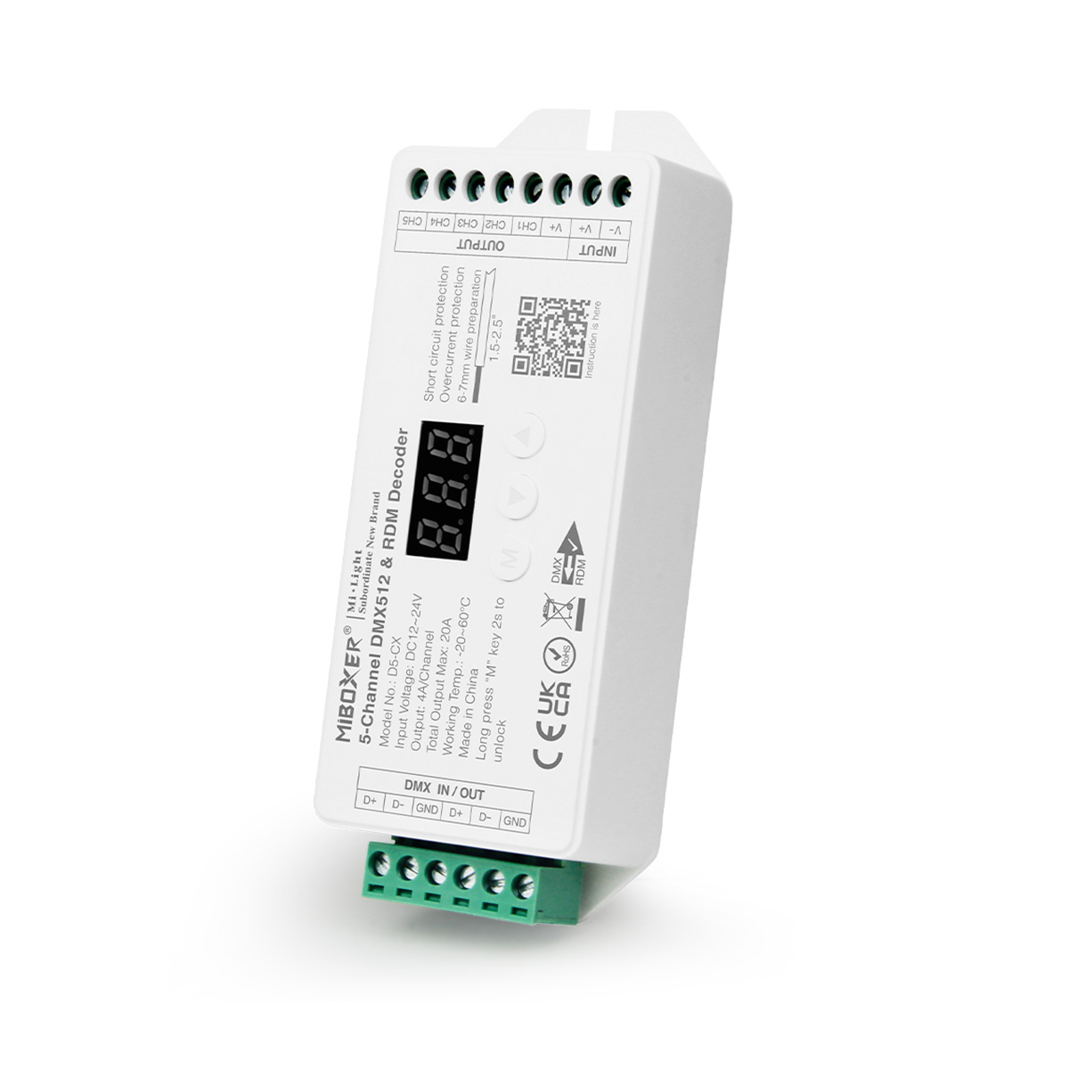 GloboStar® 71426 D5-CX DC DMX & RDM Dimmer High Speed Controller / Decoder 5 Καναλιών DC 12-24V 5 x 4A 96W - Max 20A 480W - IP20 DMX512 Μ13 x Π5 x Υ2.5cm - 5 Years Warranty - Image 7