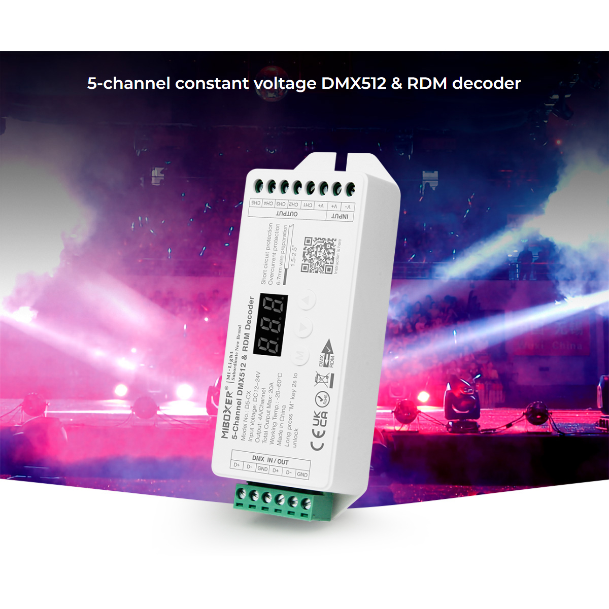 GloboStar® 71426 D5-CX DC DMX & RDM Dimmer High Speed Controller / Decoder 5 Καναλιών DC 12-24V 5 x 4A 96W - Max 20A 480W - IP20 DMX512 Μ13 x Π5 x Υ2.5cm - 5 Years Warranty - Image 9