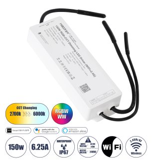 GloboStar® 71440 WP3-P150V24 Mi-Light Ασύρματο RF 2.4Ghz Smart Controller LED Driver Wireless WiFi 1 Καναλιού για RGBW+WW+CCT Προϊόντα LED 150W 6.25A - AC 100-240V σε DC 24V - Αδιάβροχο IP67 Μ22.5 x Π7.3 x Υ3.5cm - 5 Years Warranty