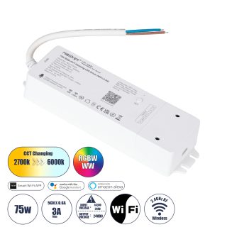 GloboStar® 71441 WL5-P75V24 Mi-Light Ασύρματο RF 2.4Ghz Smart Controller LED Driver Wireless WiFi 5 Καναλιών 5 x 0.3A για RGBW+WW+CCT Προϊόντα LED Max 75W 3A - AC 100-240V σε DC 24V - IP20 Μ19 x Π5.5 x Υ3.2cm - 5 Years Warranty