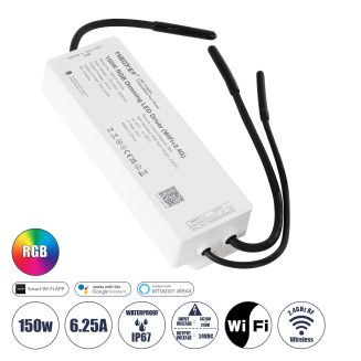 GloboStar® 71442 WP5-P150V24 Mi-Light Ασύρματο RF 2.4Ghz Smart Controller LED Driver Wireless WiFi 6.25A για RGB Προϊόντα LED Max 150W 6.25A - AC 100-240V σε DC 24V - Αδιάβροχο IP67 Μ22.5 x Π7.3 x Υ3.5cm - 5 Years Warranty