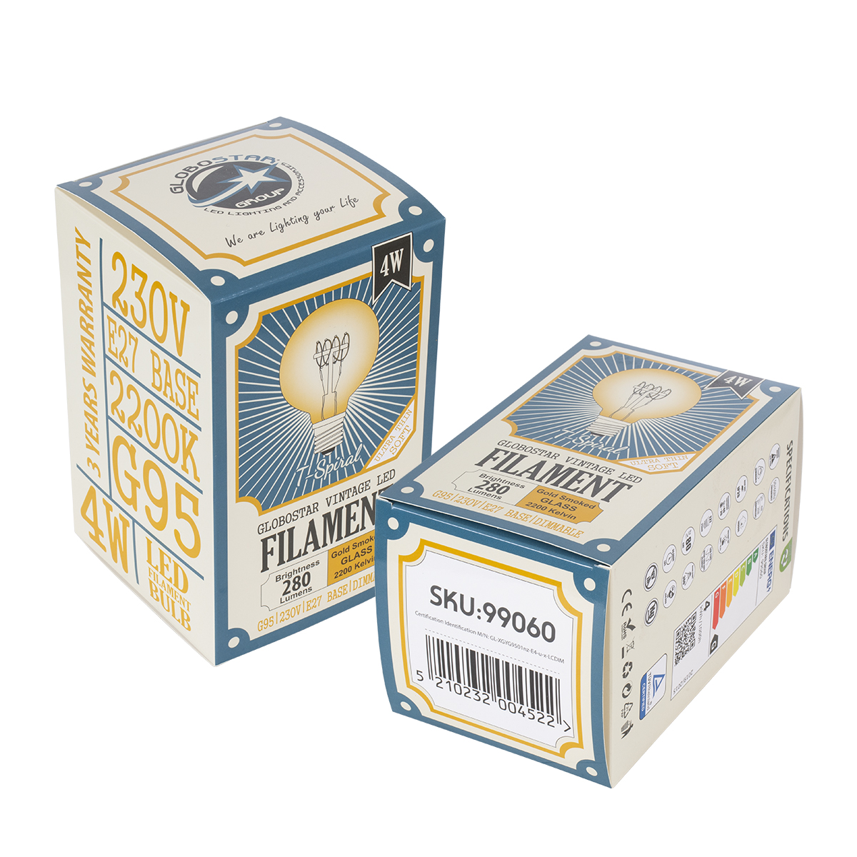 GloboStar® 99060 Λάμπα LED Ultra Thin Soft S Spiral Filament E27 G95 Γλόμπος 4W 280lm 360° AC 220-240V IP20 Φ9.5 x Υ13.5cm Ultra Θερμό Λευκό 2200K με Μελί Γυαλί - Dimmable - 3 Years Warranty - Image 6