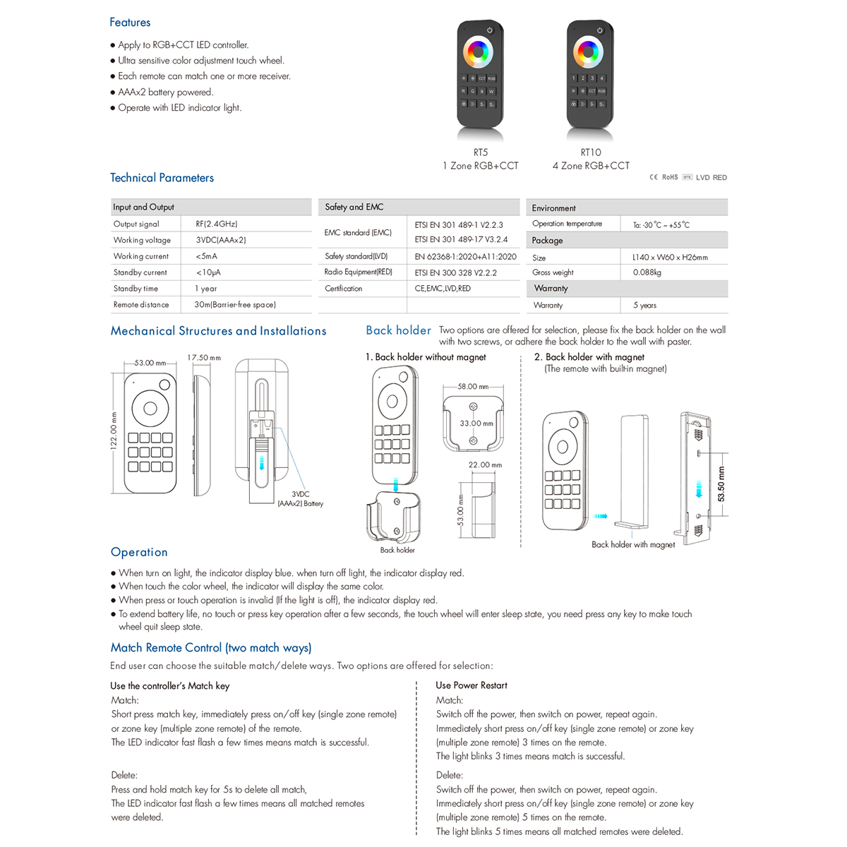GloboStar® 71544 RT10 SKYDANCE Ασύρματο Χειριστήριο Αφής RF 2.4Ghz 4 Group για όλα τα RGBW+WW SKYDANCE Controller DC 3V 2 x AAA - IP20 Μαύρο Μ12.2 x Π5.3 x Υ1.7cm - 5 Years Warranty - Image 11