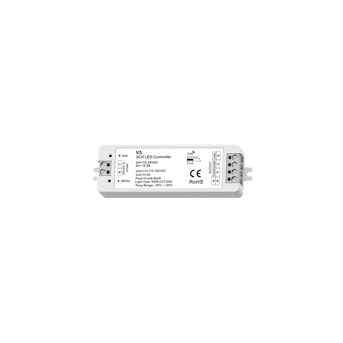 GloboStar® 71546 V3 SKYDANCE DC RF 2.4Ghz Dimmer High Speed Controller 3 Καναλιών DC 12-24V 3 x 5A 96W - Max 12A 288W - IP20 Μ10 x Π3.5 x Υ2cm - 5 Years Warranty - Image 7