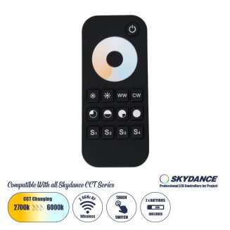 GloboStar® 71566 R2 SKYDANCE Ασύρματο Χειριστήριο Αφής RF 2.4Ghz 1 Group για όλα τα CCT SKYDANCE Controller DC 3V 2 x AAA - IP20 Μαύρο Μ12.2 x Π5.3 x Υ1.7cm - 5 Years Warranty