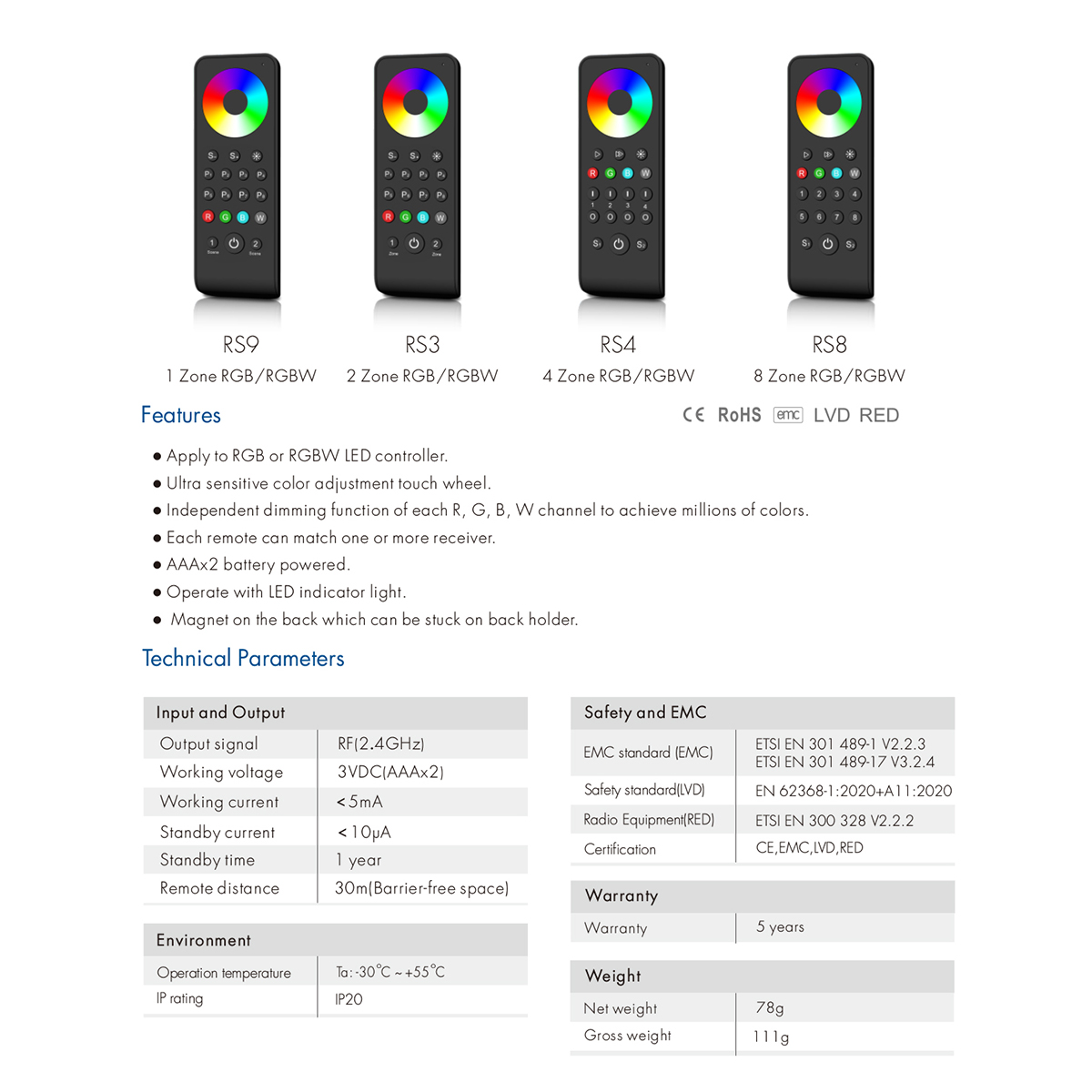 GloboStar® 71574 RS8 SKYDANCE Ασύρματο Χειριστήριο Αφής RF 2.4Ghz 8 Group για όλα τα RGB/RGBW SKYDANCE Controller DC 3V 2 x AAA - IP20 Μαύρο Μ14 x Π5 x Υ1.9cm - 5 Years Warranty - Image 8